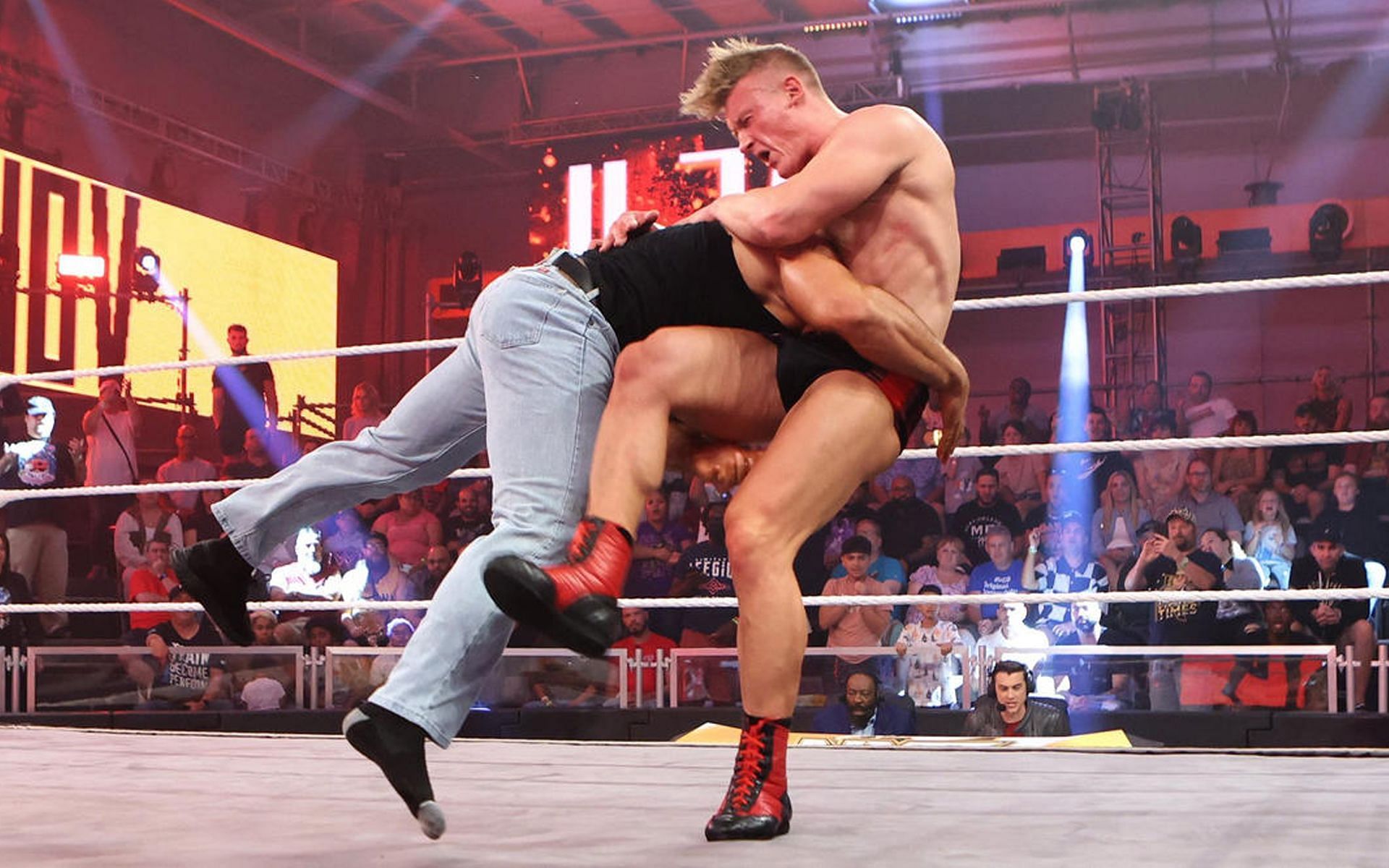 Bron Breakker attacks Ilja Dragunov a few weeks back on NXT